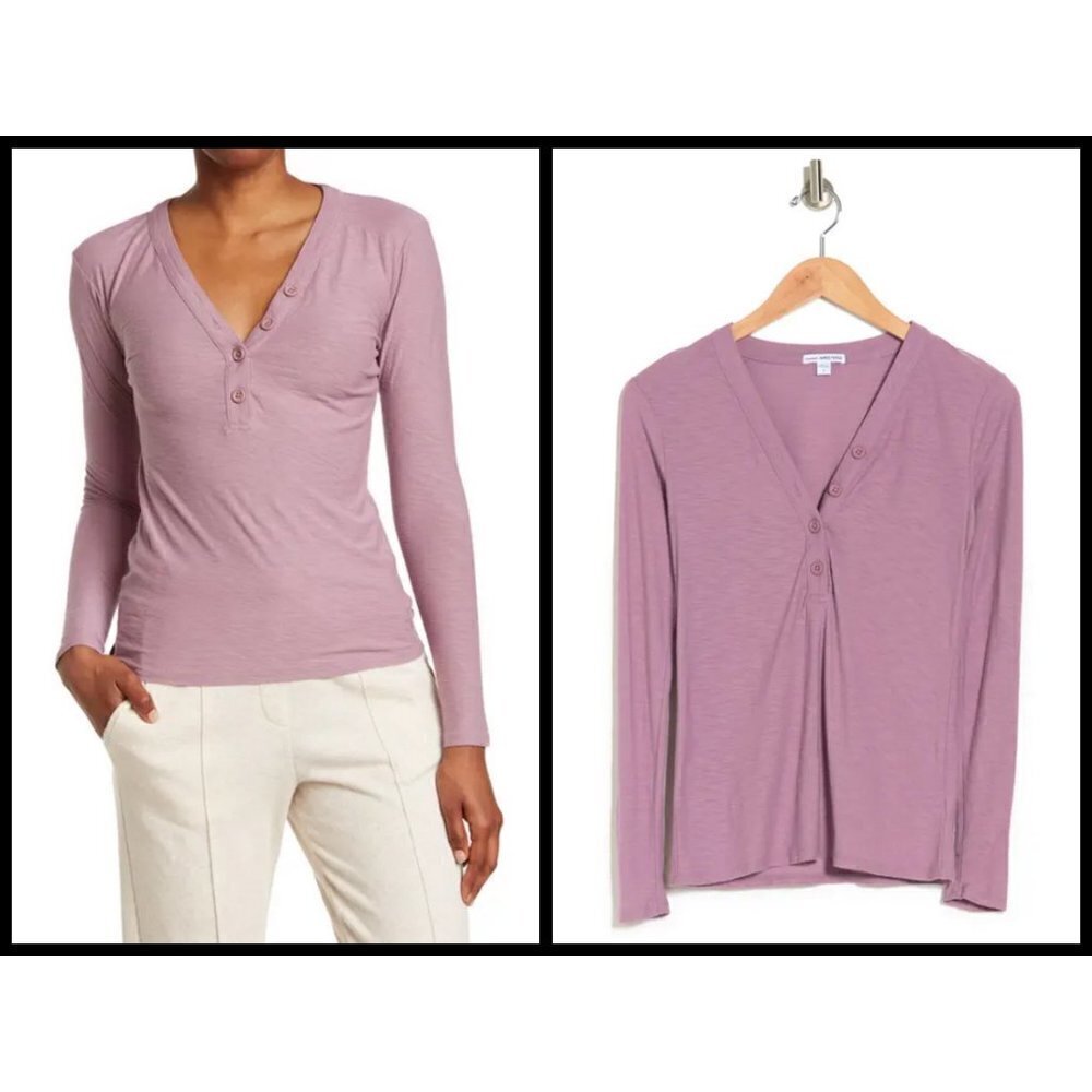💕JAMES PERSE💕 Long Sleeve Slub Jersey Henley ~ Tyrian 0 NWT